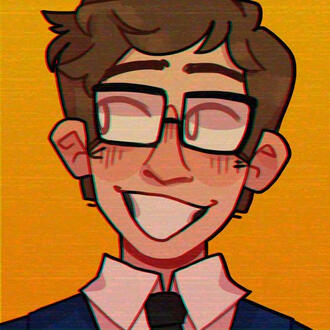 felix from the walten files, smiling and looking to the left/